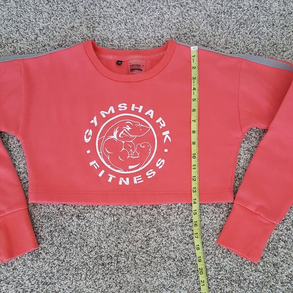 NEW GYMSHARK Legacy Cropped Sweatshirt Fleece Crop Top Sweater Coral Pink S - Picture 8 of 12